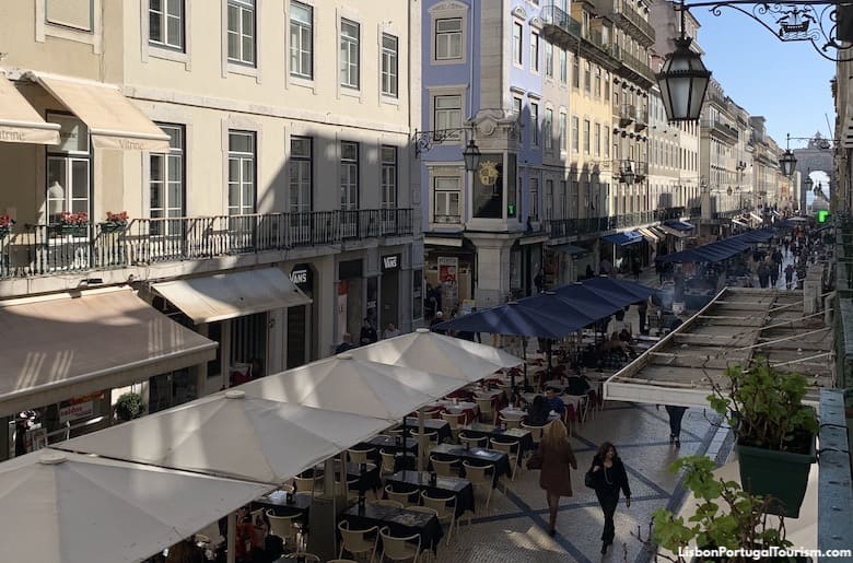 Outdoor cafés and restaurants in Rua Augusta, Lisbon