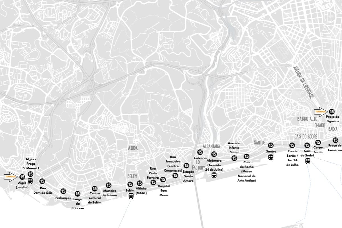 Tram 15 Map Lisbon 